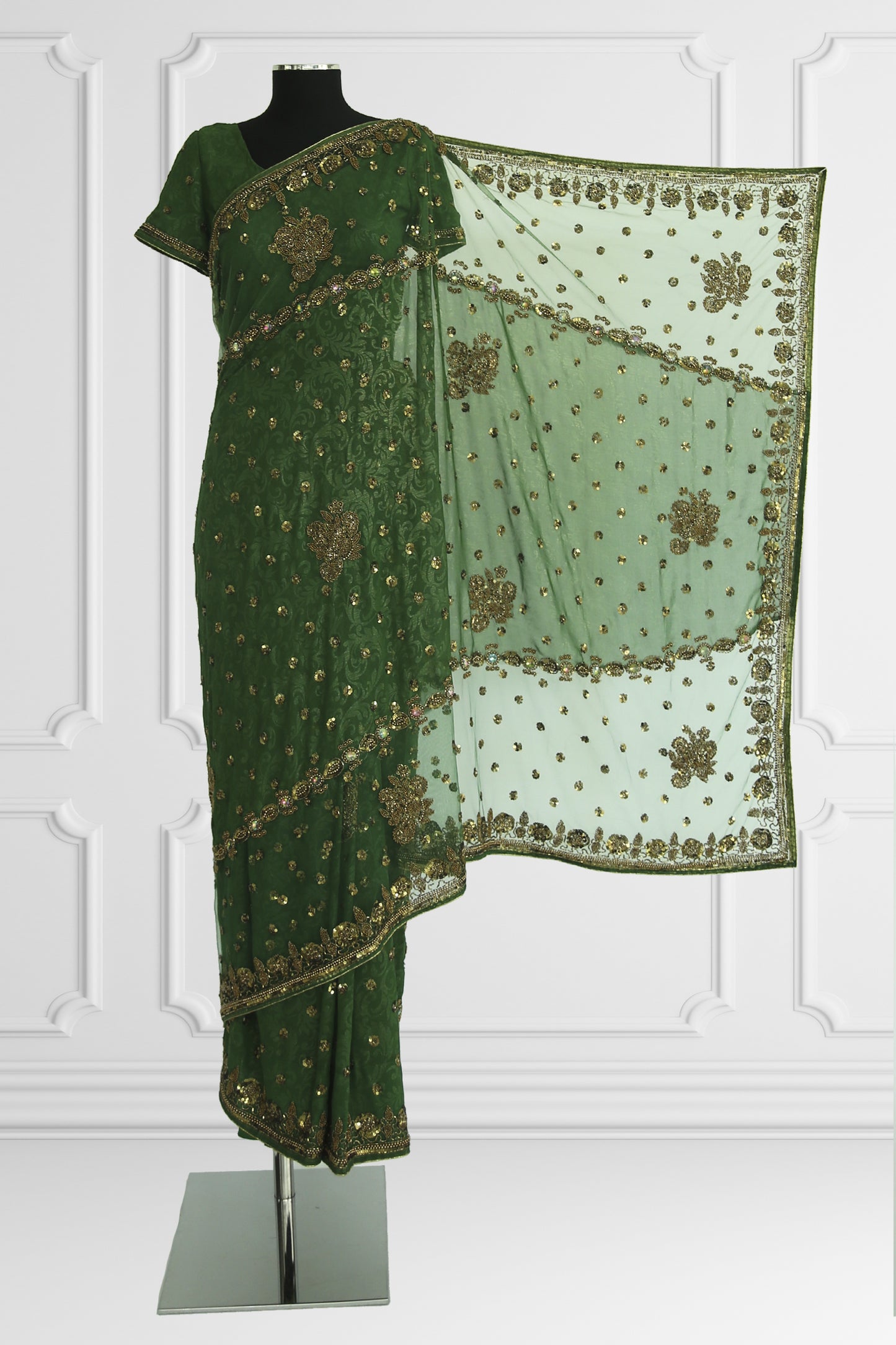 Green and Gold Saree Set