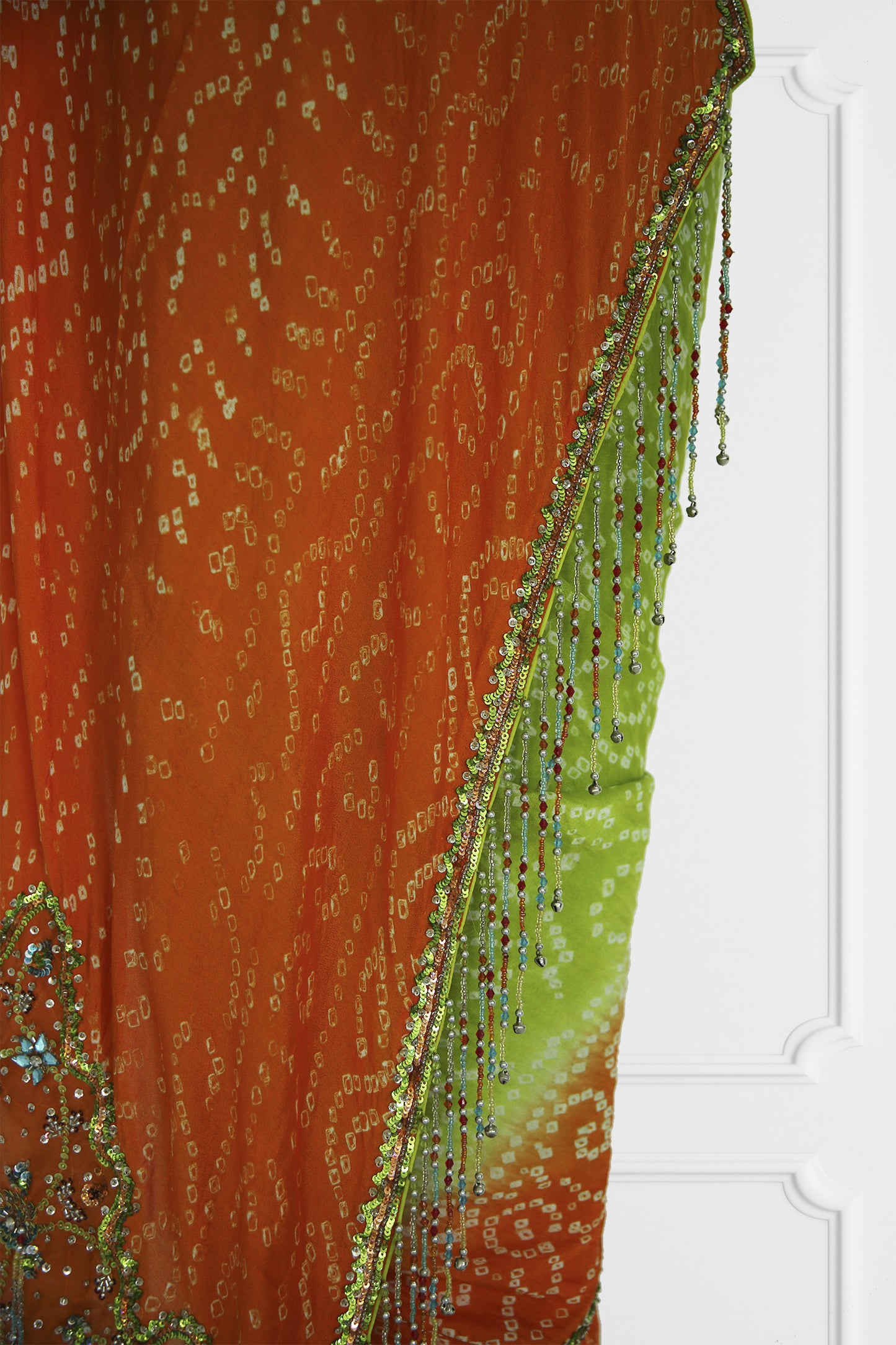 Bicolor Green and Orange Saree Set