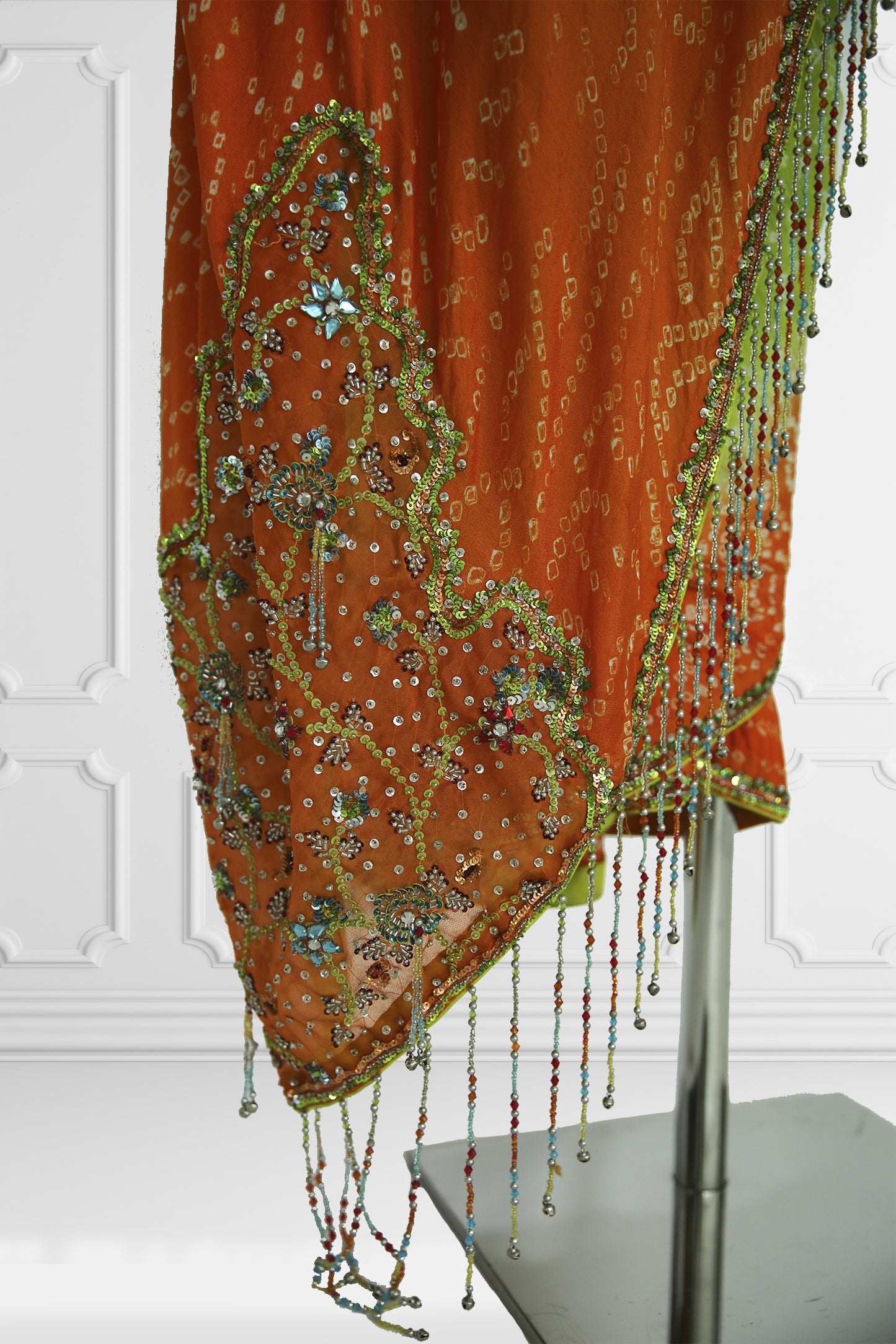 Bicolor Green and Orange Saree Set