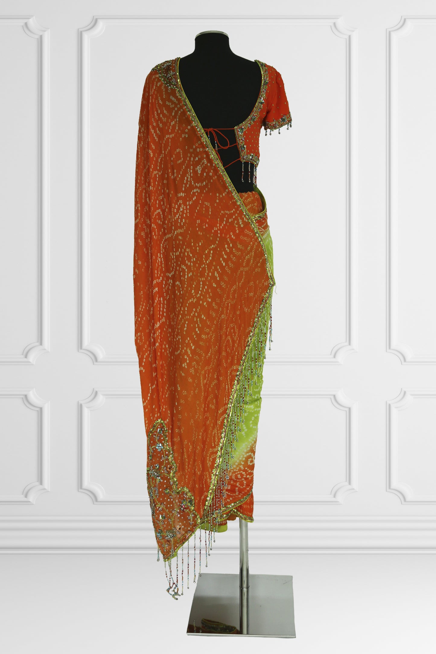 Bicolor Green and Orange Saree Set