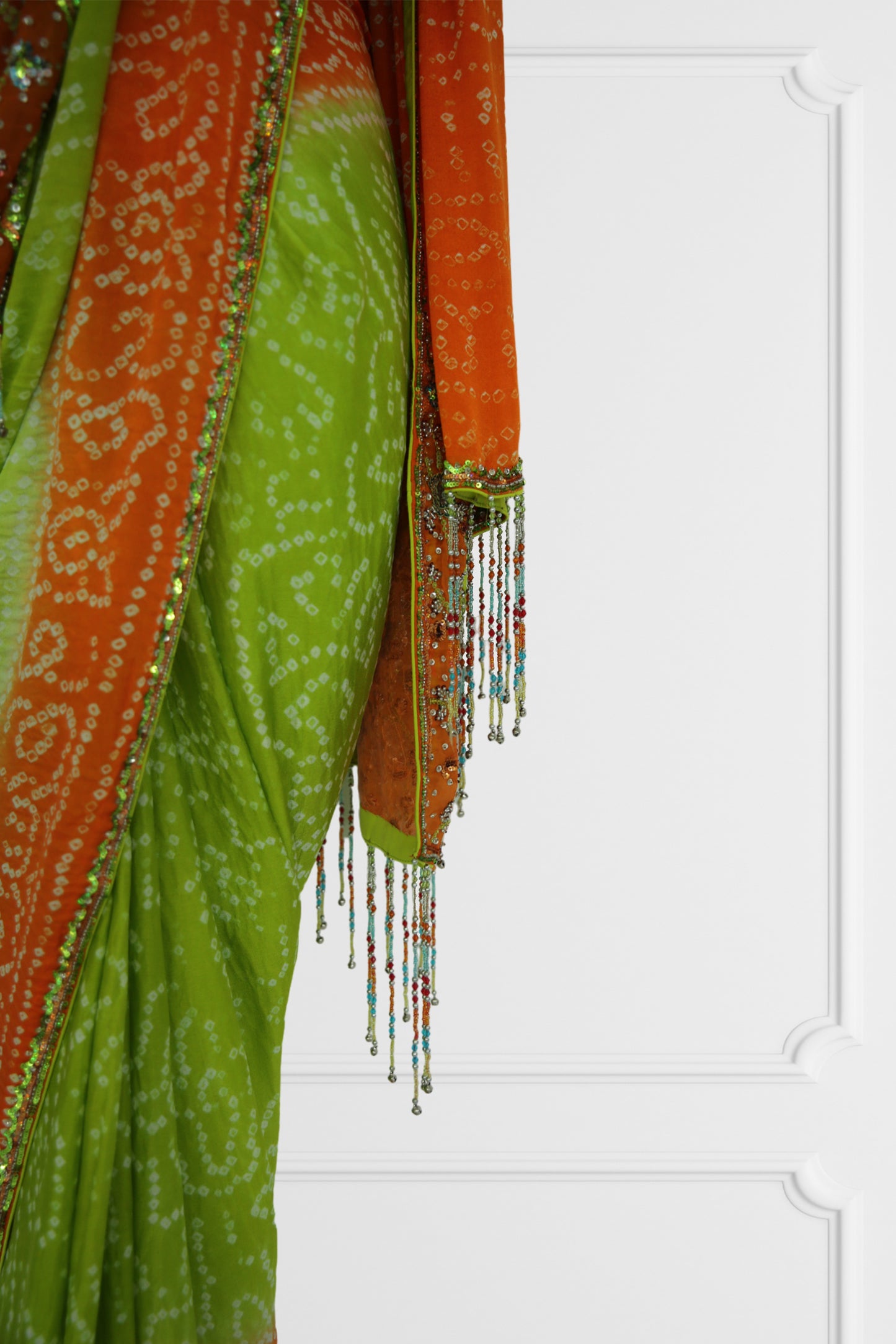 Bicolor Green and Orange Saree Set