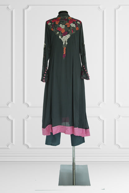 Grey With Floral Embroidery Kurta Set