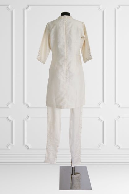 Raw Silk Ivory Embroidered Kurta Set