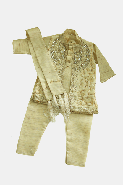 Kids Beige Kurta Set with Vest