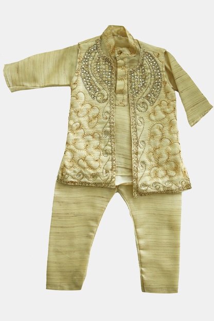 Kids Beige Kurta Set with Vest