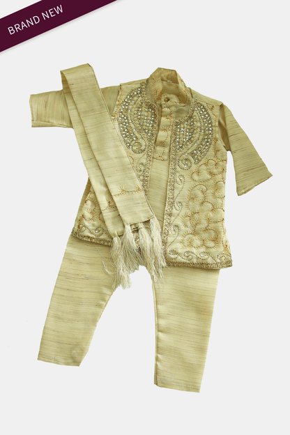 Kids Beige Kurta Set with Vest