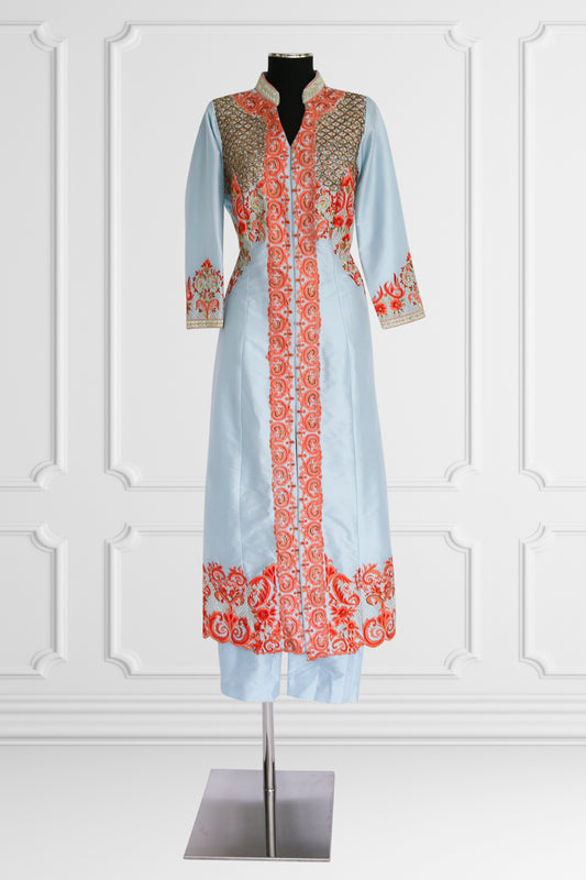 Light Blue and Coral Kurta Set