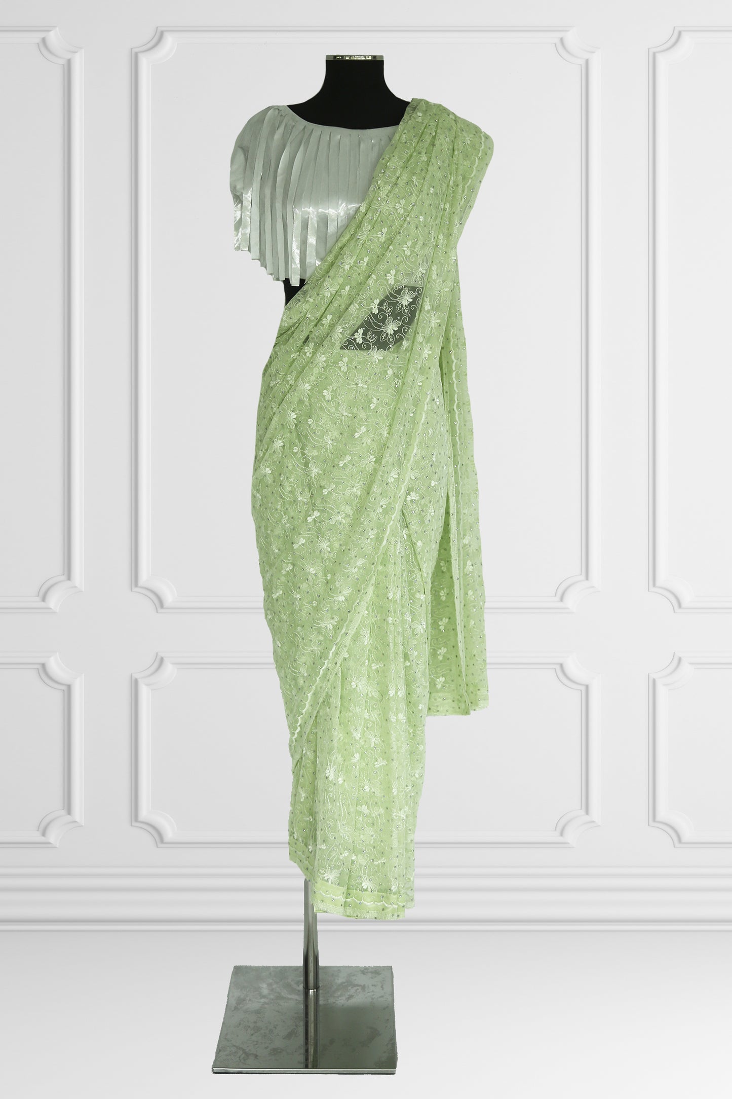 Mint Lace Saree with Fringes Blouse