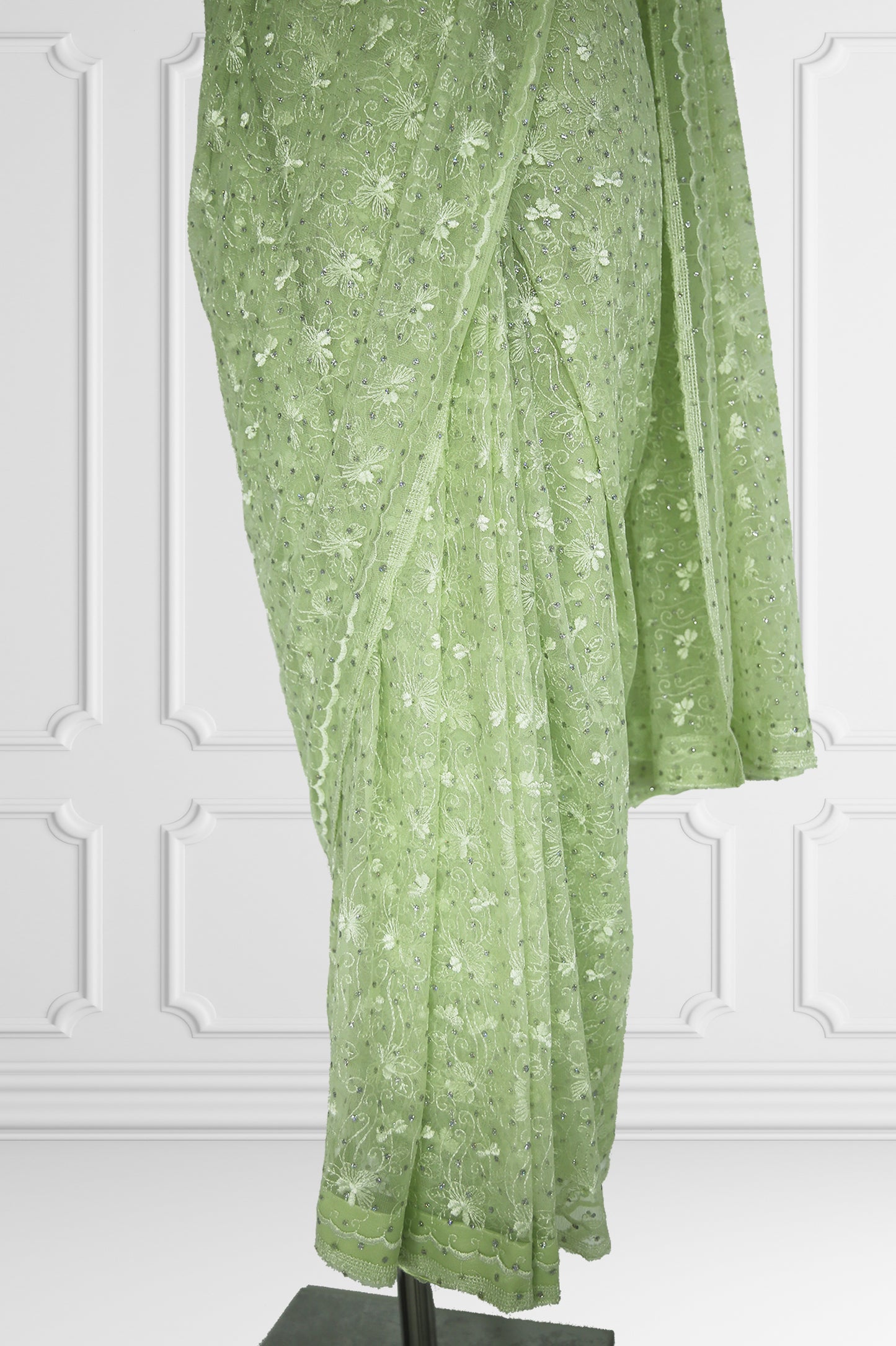 Mint Lace Saree with Fringes Blouse