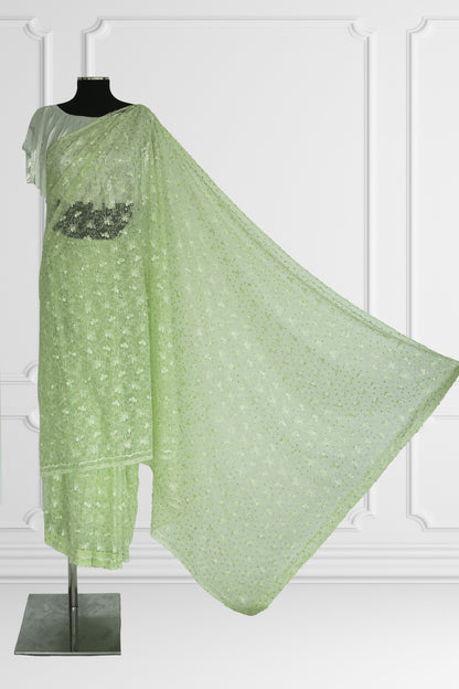 Mint Lace Saree with Fringes Blouse