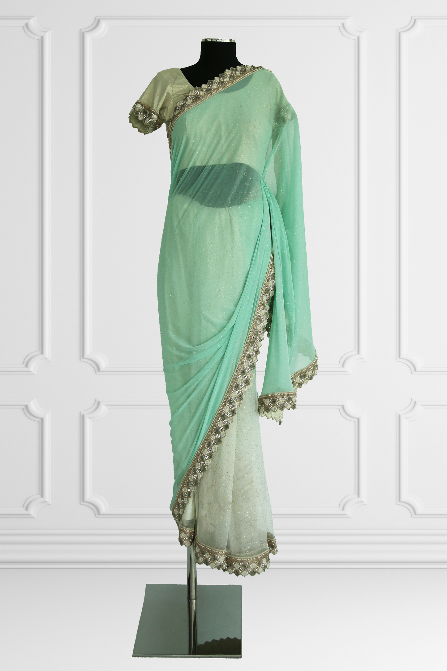 Mint and Cream Saree Set