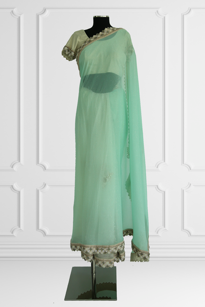 Mint and Cream Saree Set