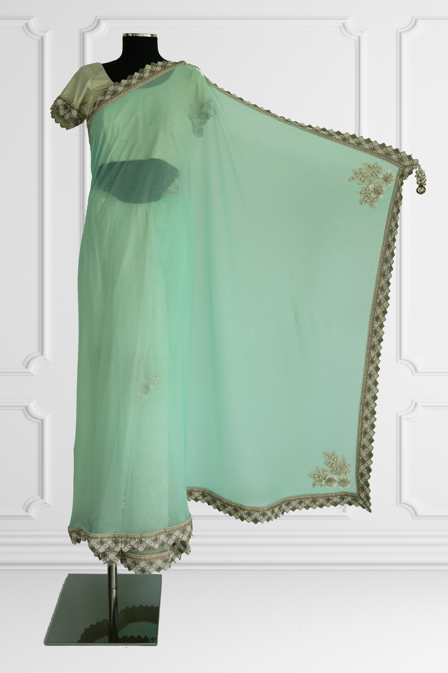 Mint and Cream Saree Set