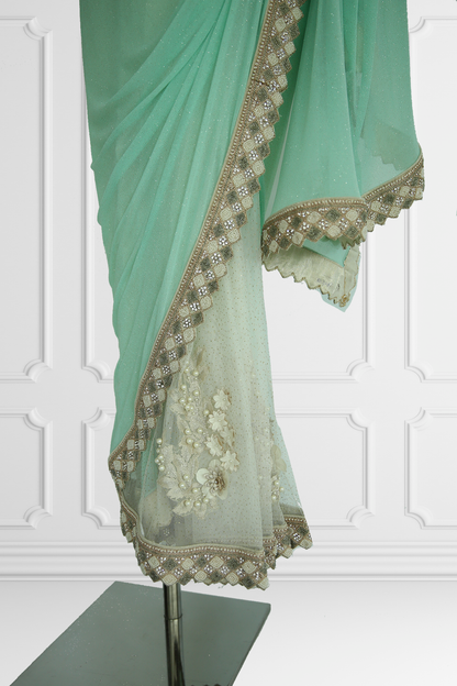 Mint and Cream Saree Set