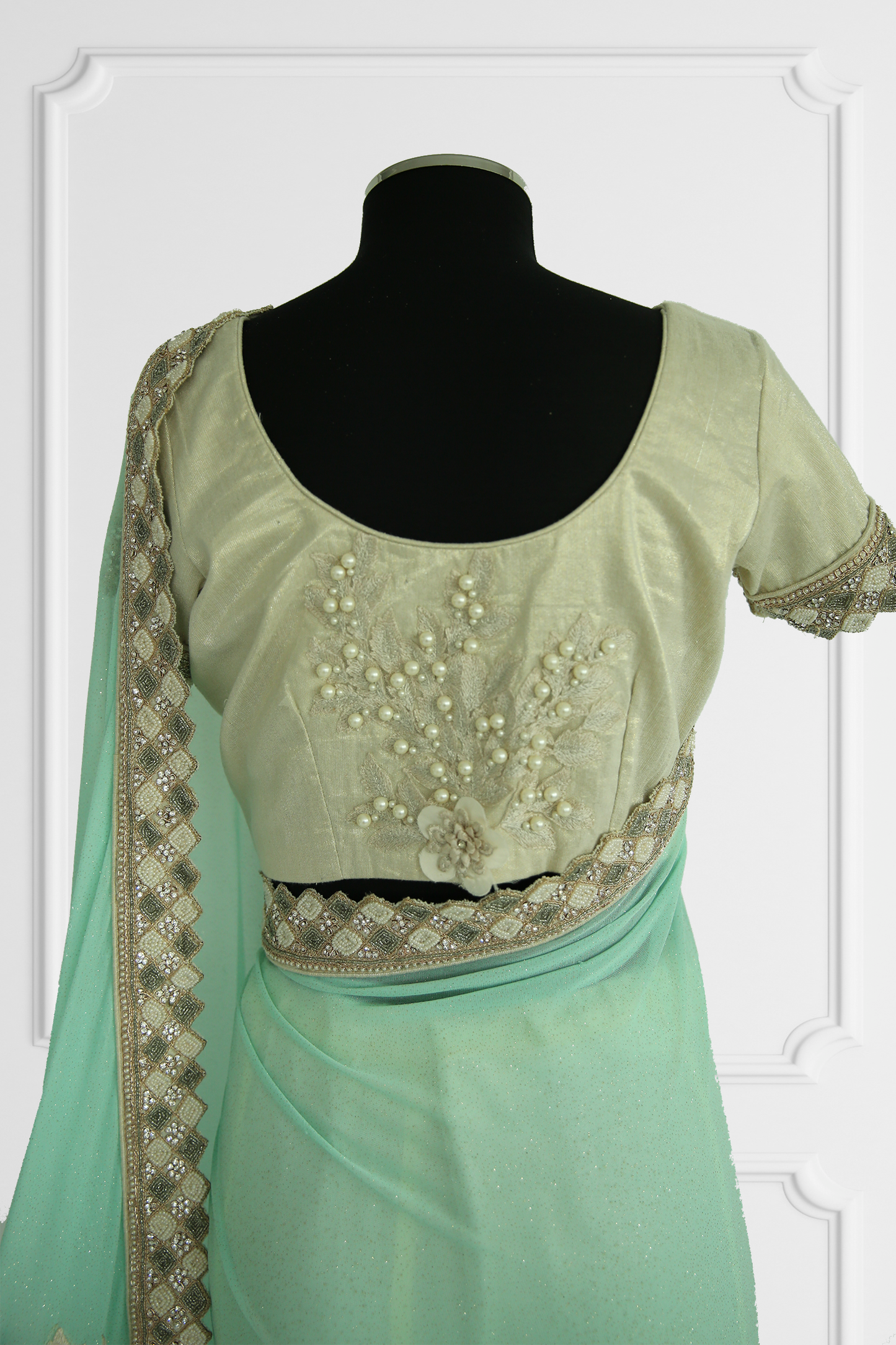 Mint and Cream Saree Set