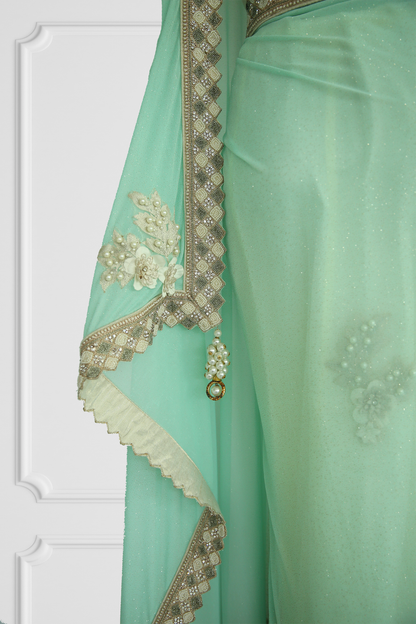 Mint and Cream Saree Set