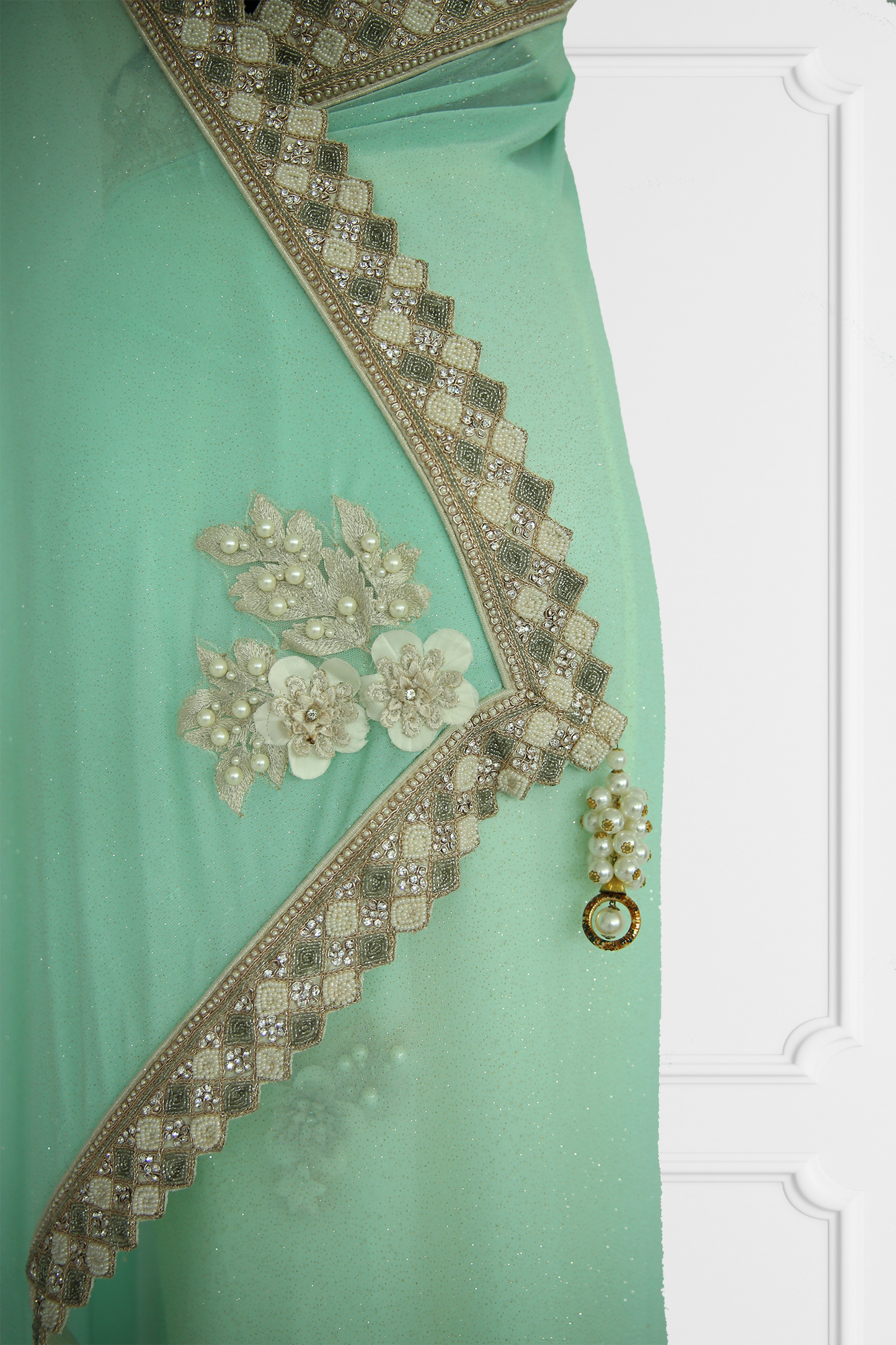 Mint and Cream Saree Set