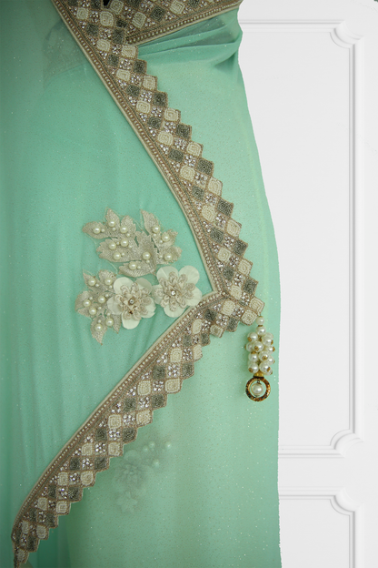 Mint and Cream Saree Set