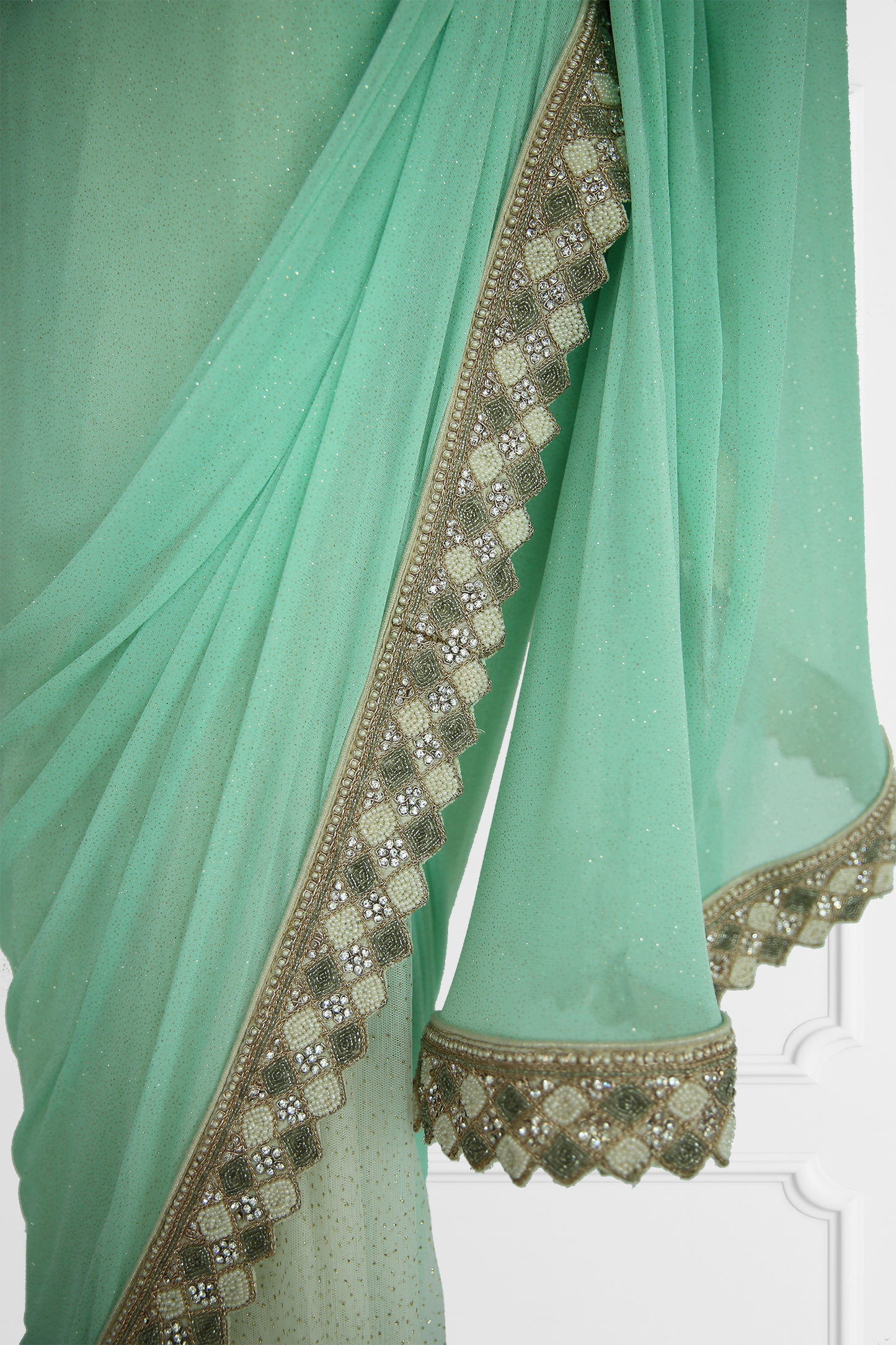 Mint and Cream Saree Set