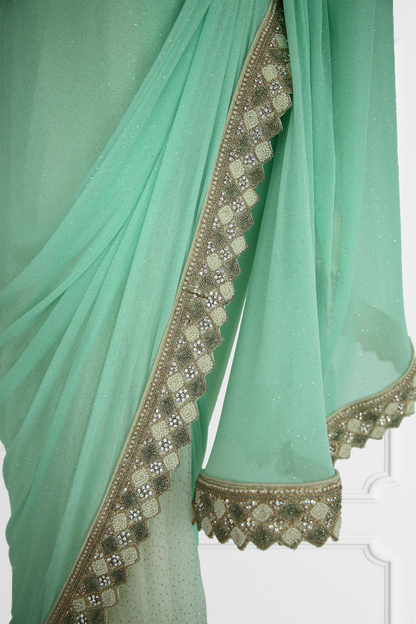 Mint and Cream Saree Set