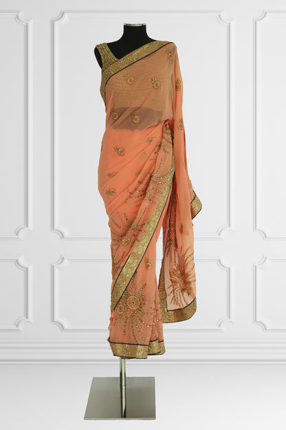 New Peach and Gold Saree Set