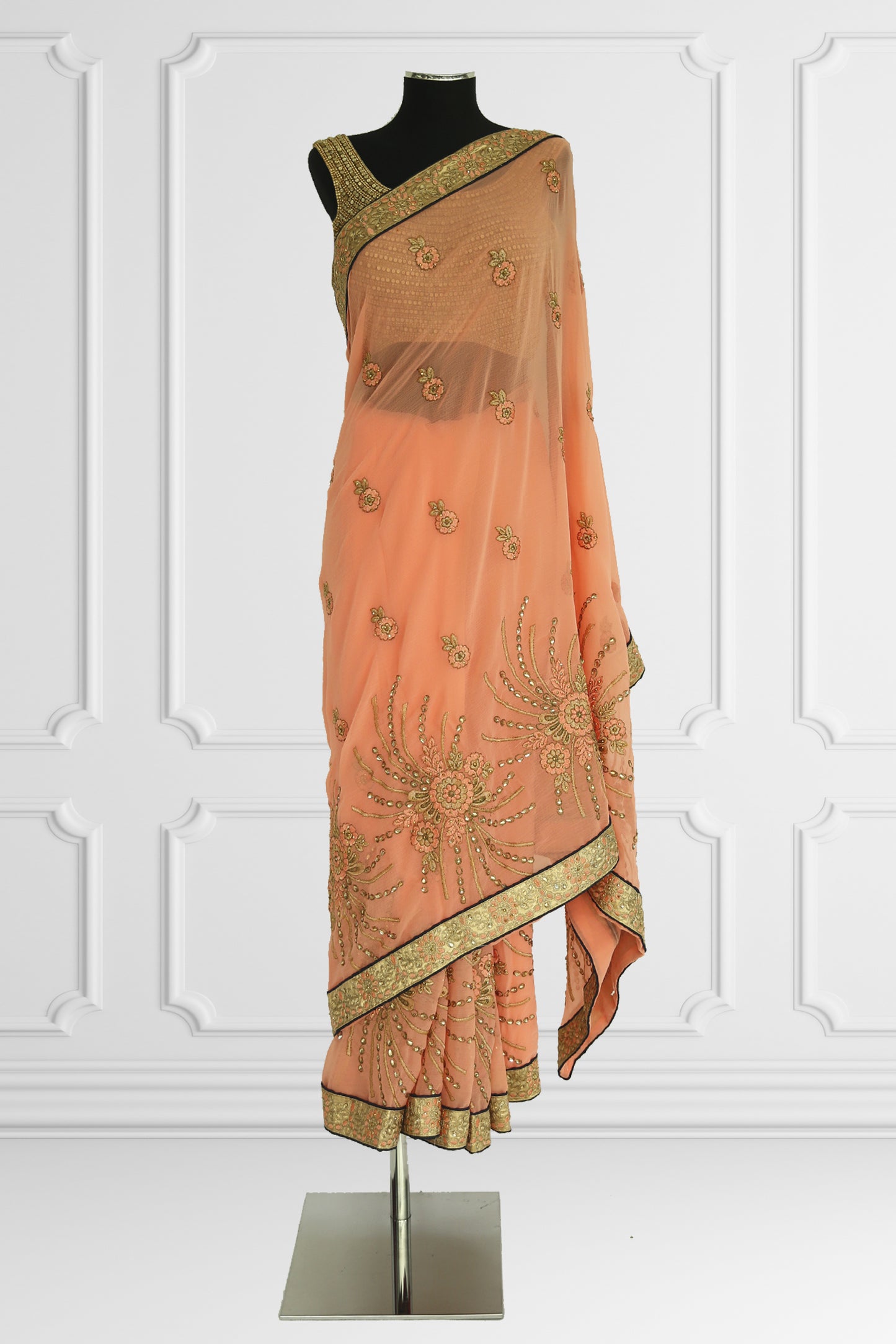 New Peach and Gold Saree Set