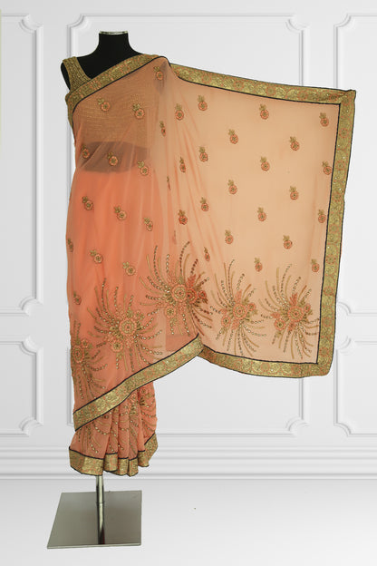 New Peach and Gold Saree Set