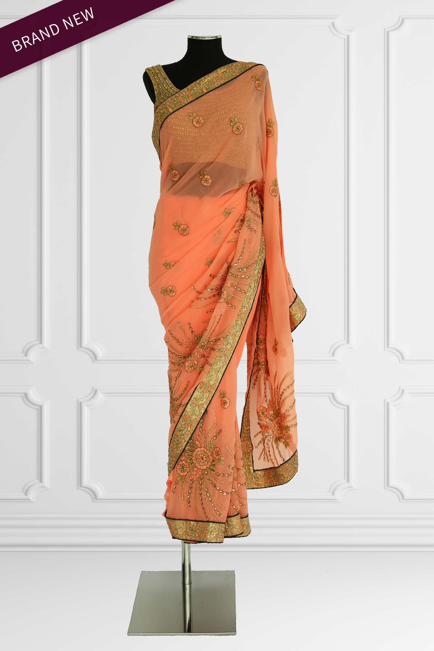 New Peach and Gold Saree Set