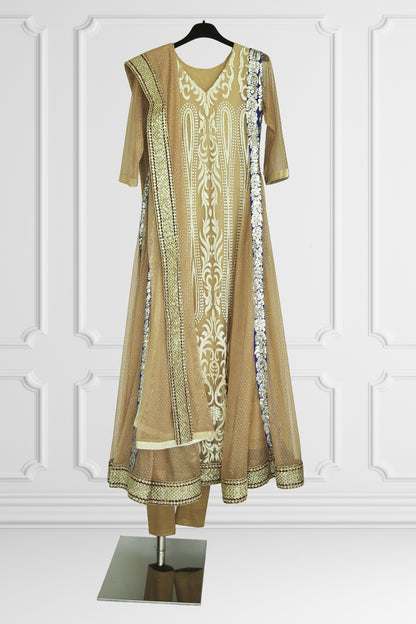 Nude Embroidered Anarkali Set