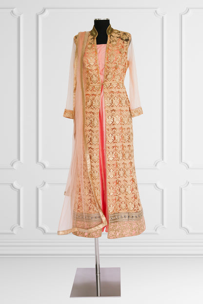 Nude and Coral Anarkali