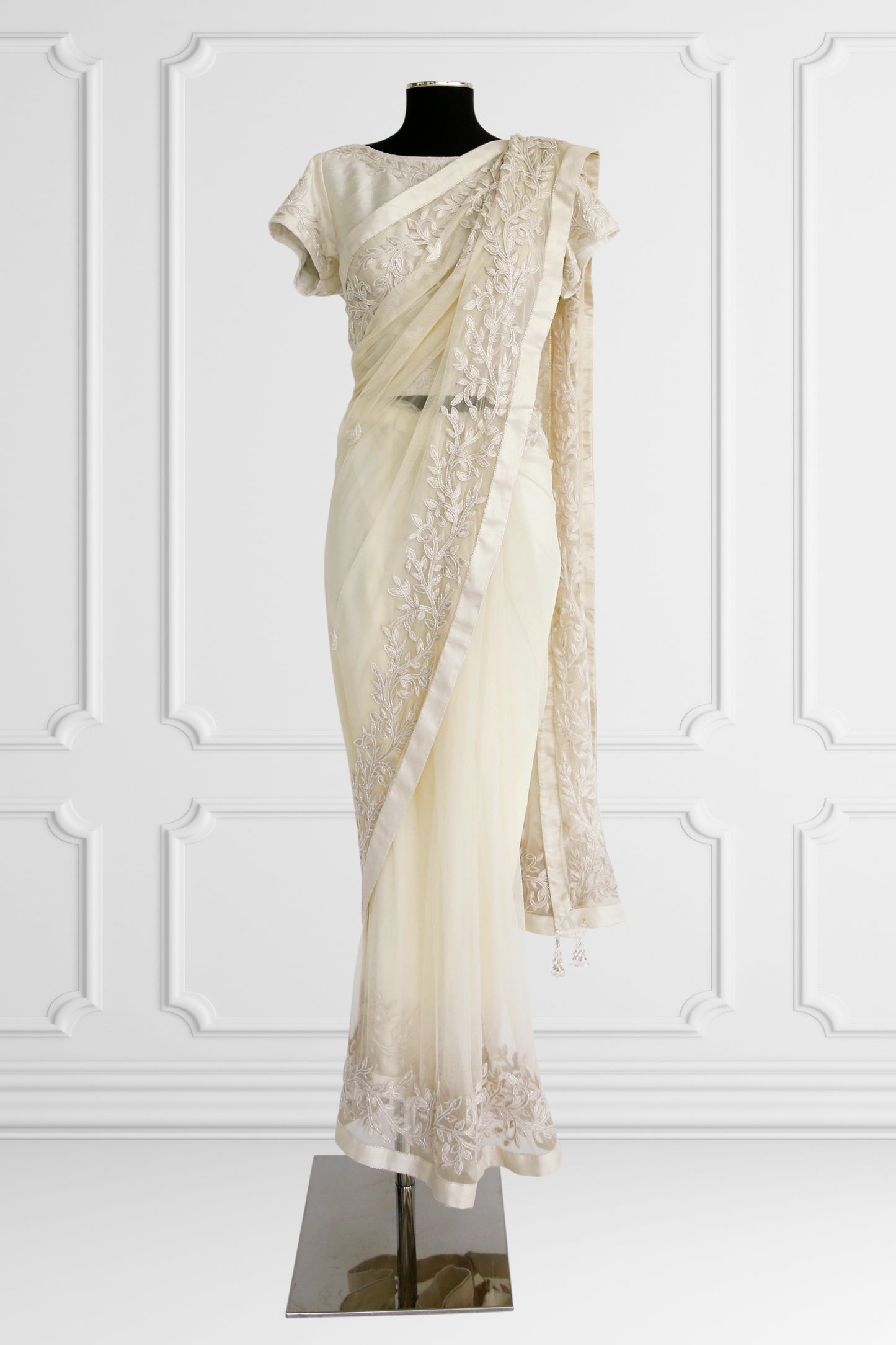 Off White with White Embroidery Saree Set