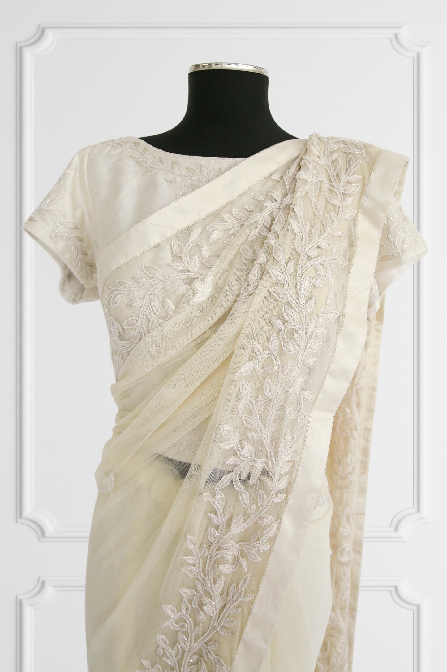 Off White with White Embroidery Saree Set