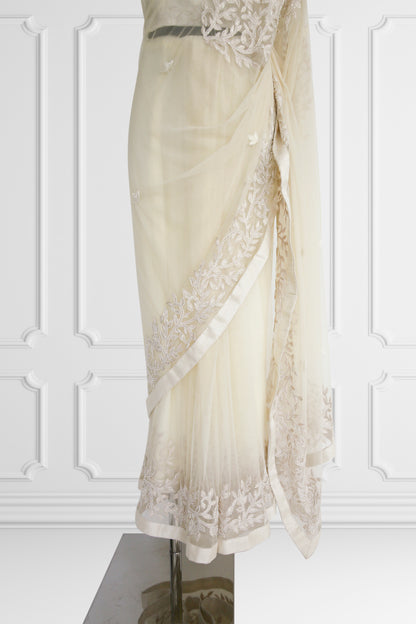 Off White with White Embroidery Saree Set