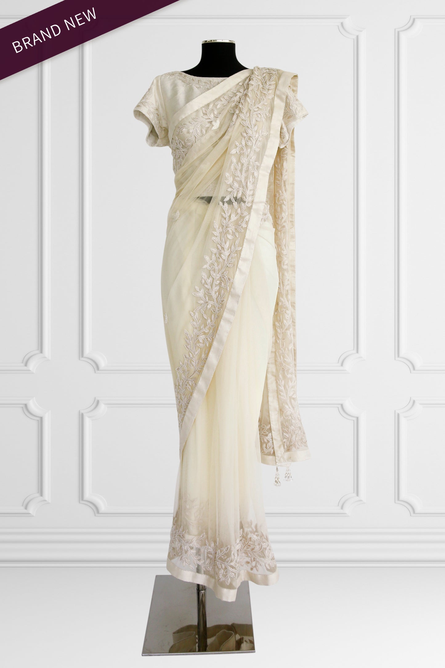 Off White with White Embroidery Saree Set