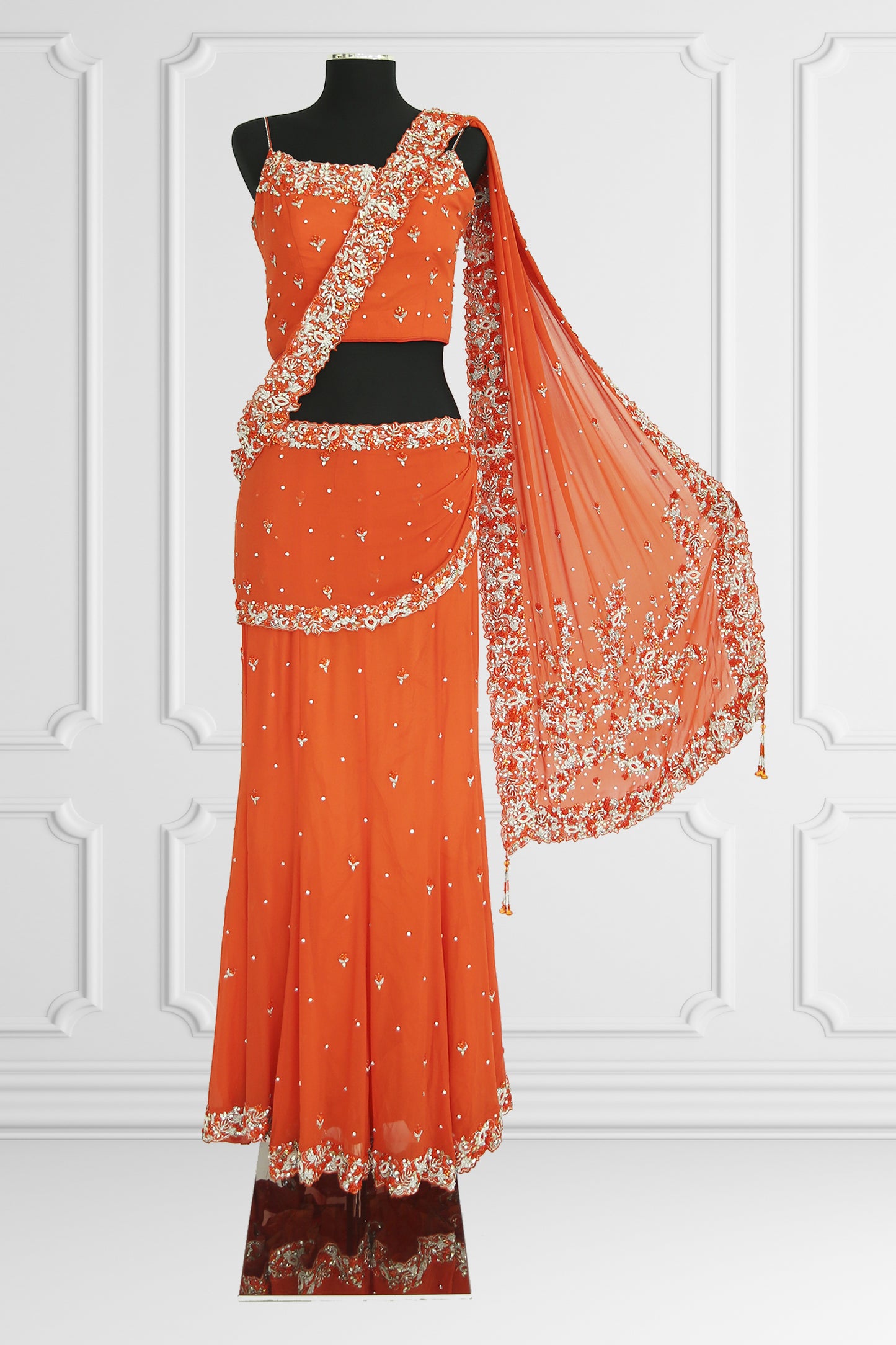 Orange Ready Made Saree Set