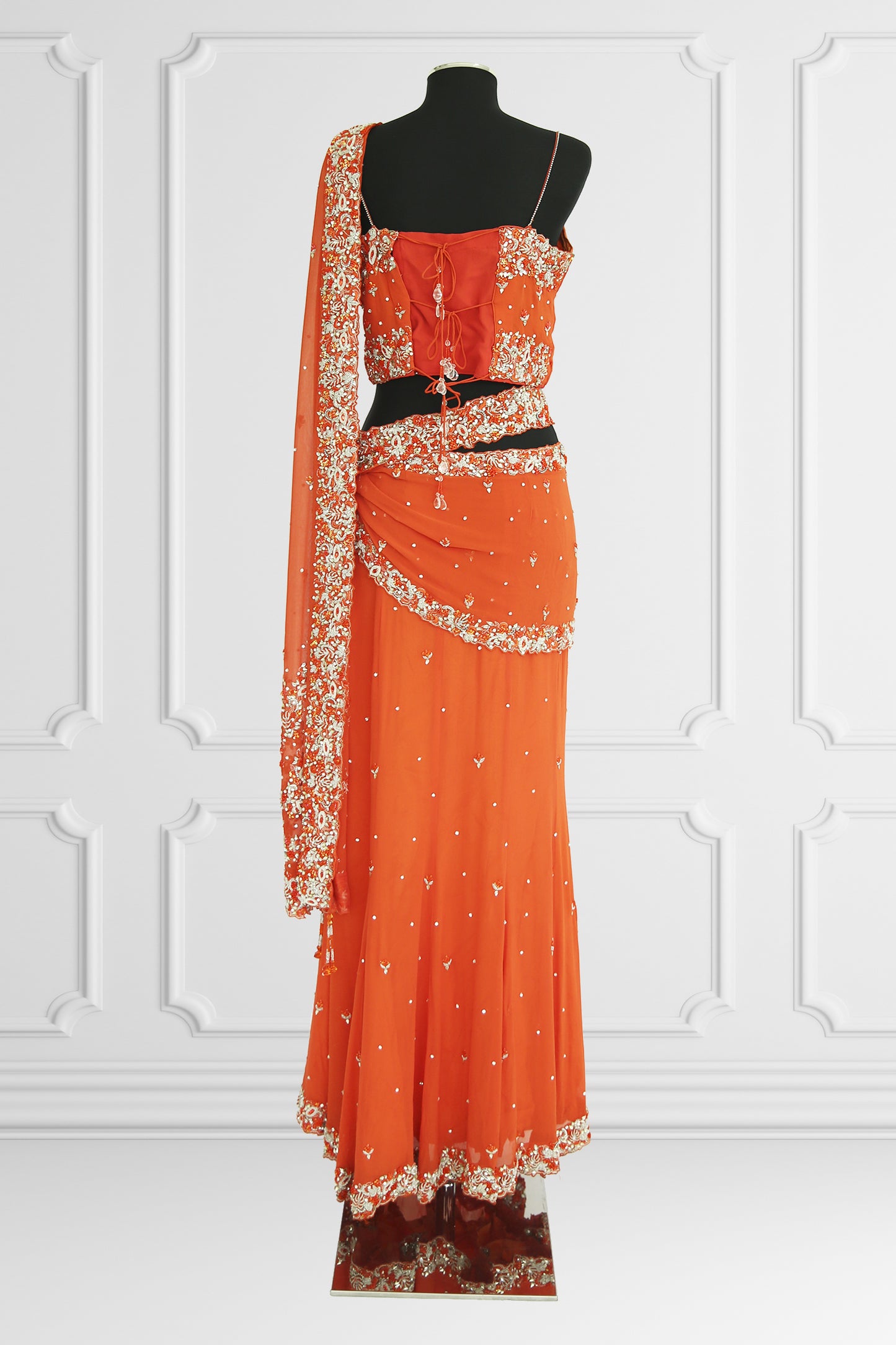 Orange Ready Made Saree Set