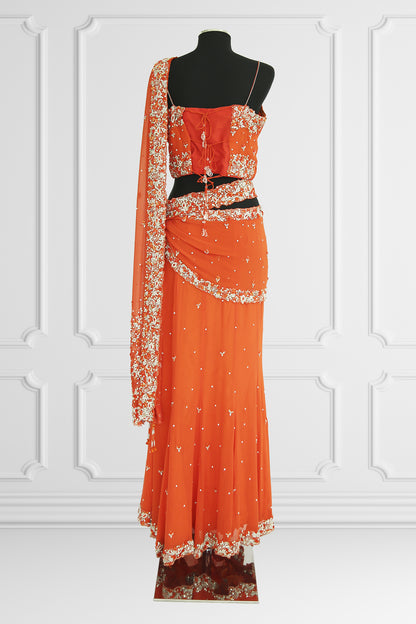 Orange Ready Made Saree Set