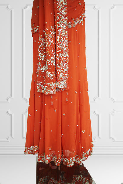 Orange Ready Made Saree Set