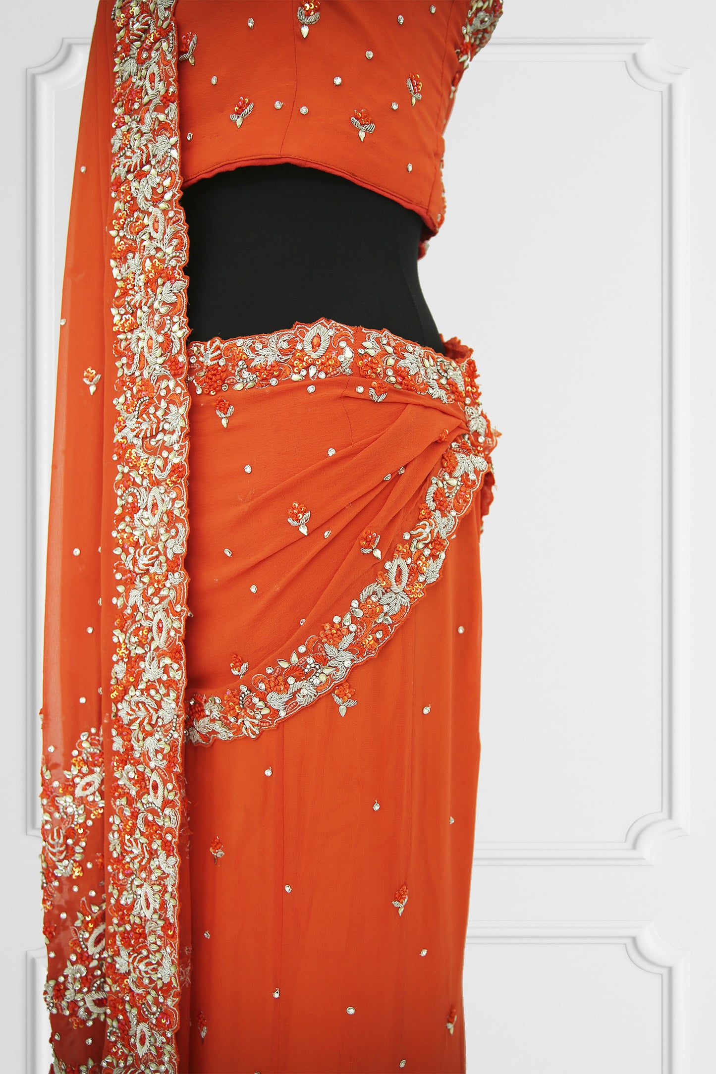 Orange Ready Made Saree Set