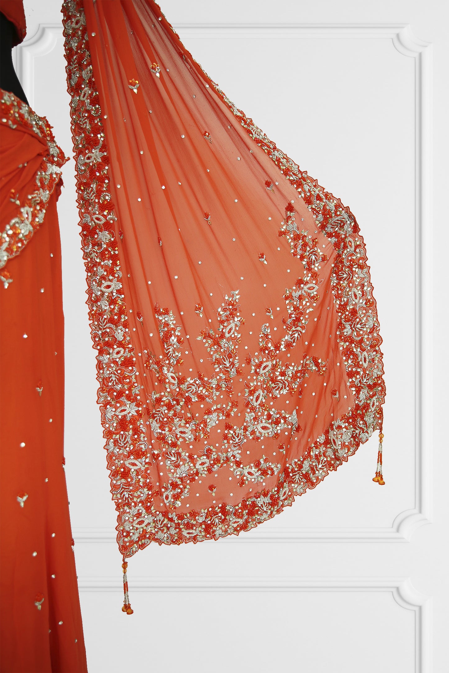 Orange Ready Made Saree Set