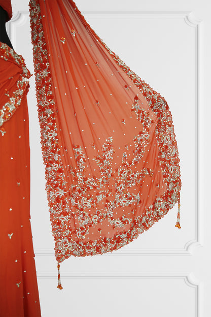 Orange Ready Made Saree Set