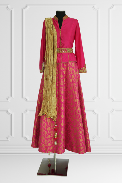 Pink Banarasi Brocade Lehenga