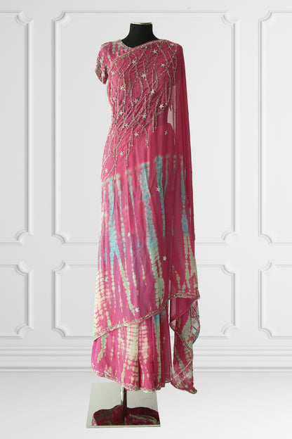 Pink Embroidered Saree Set