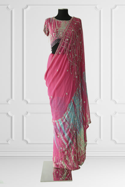 Pink Embroidered Saree Set