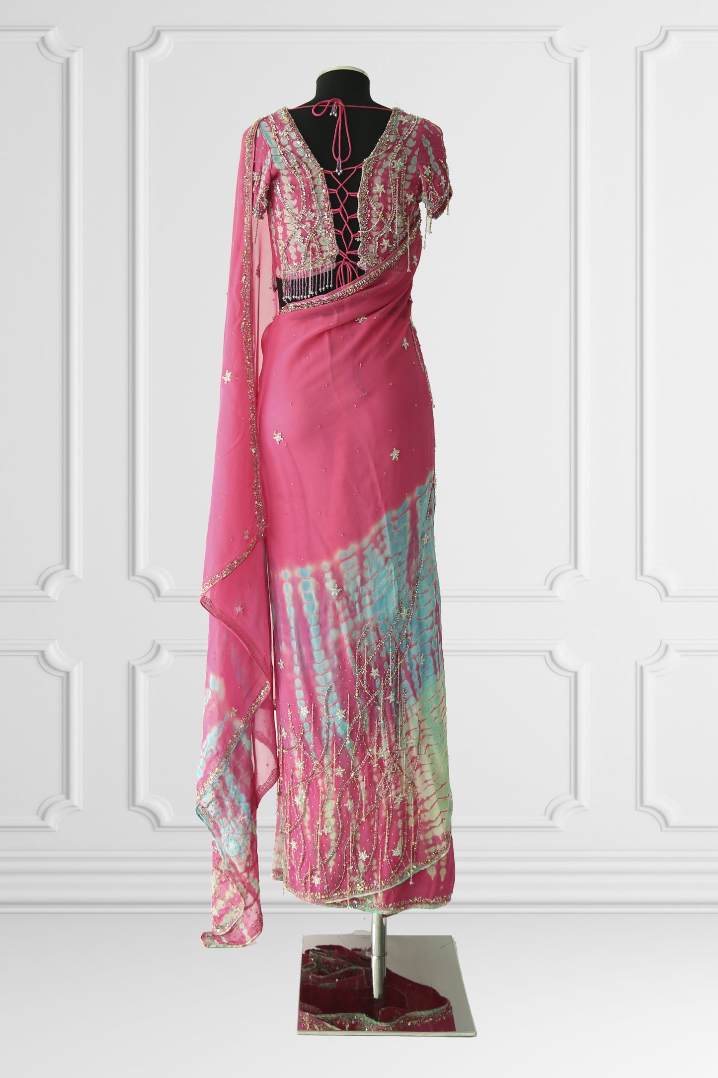 Pink Embroidered Saree Set