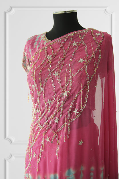 Pink Embroidered Saree Set