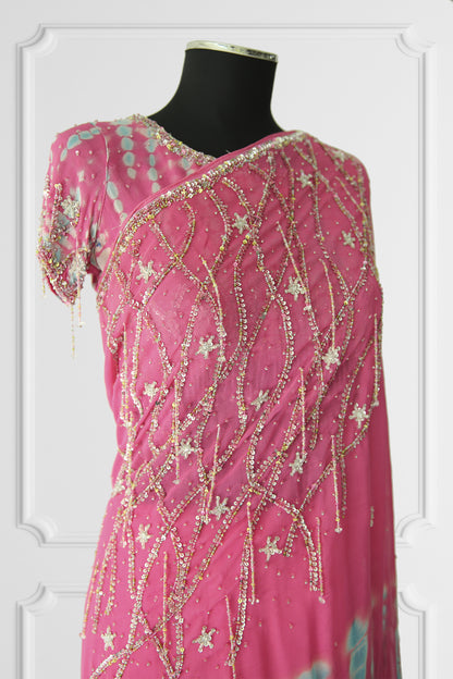 Pink Embroidered Saree Set