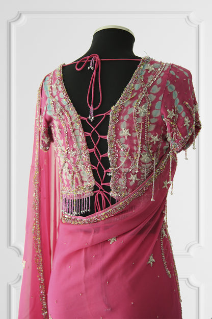 Pink Embroidered Saree Set