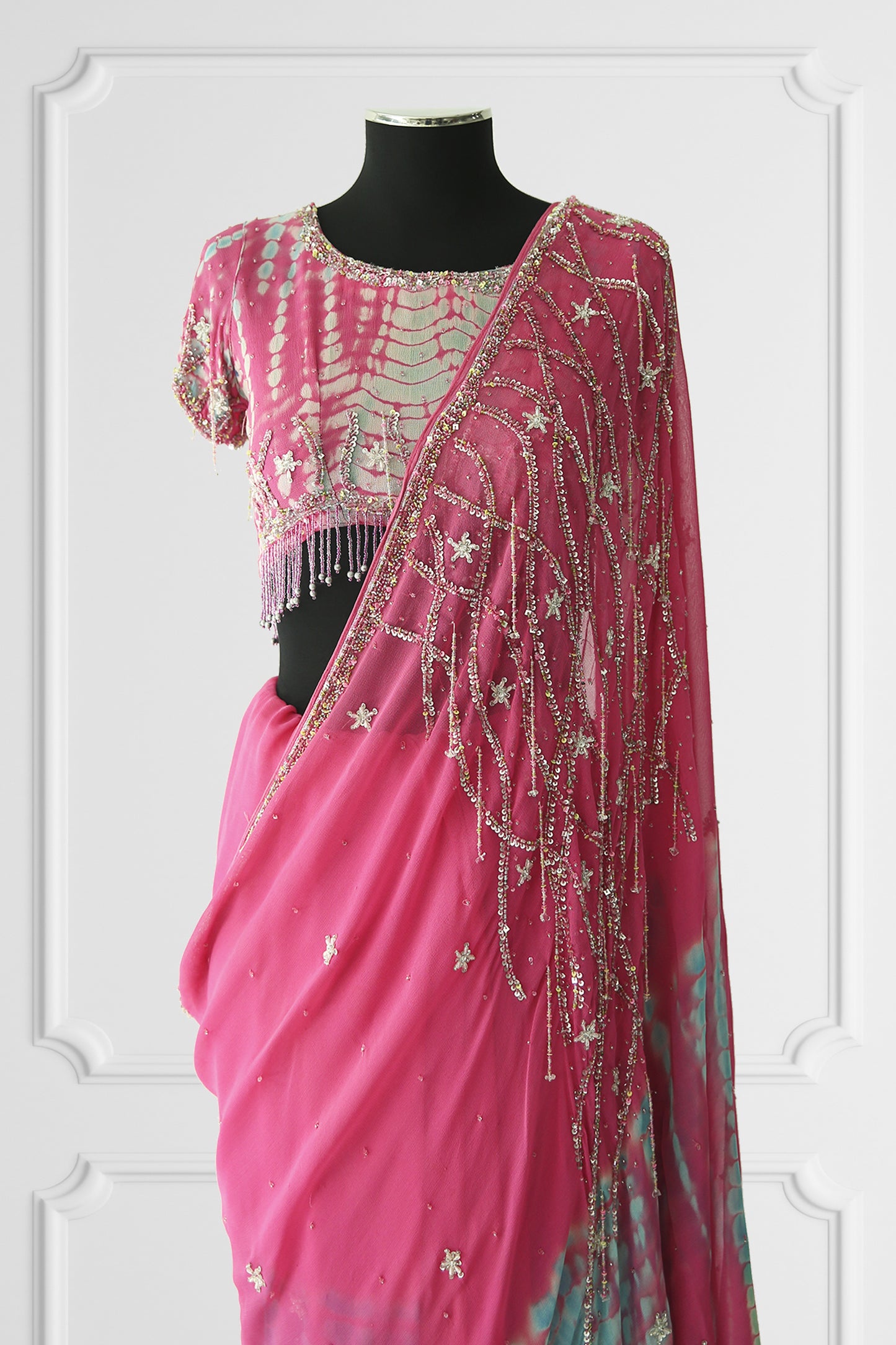 Pink Embroidered Saree Set