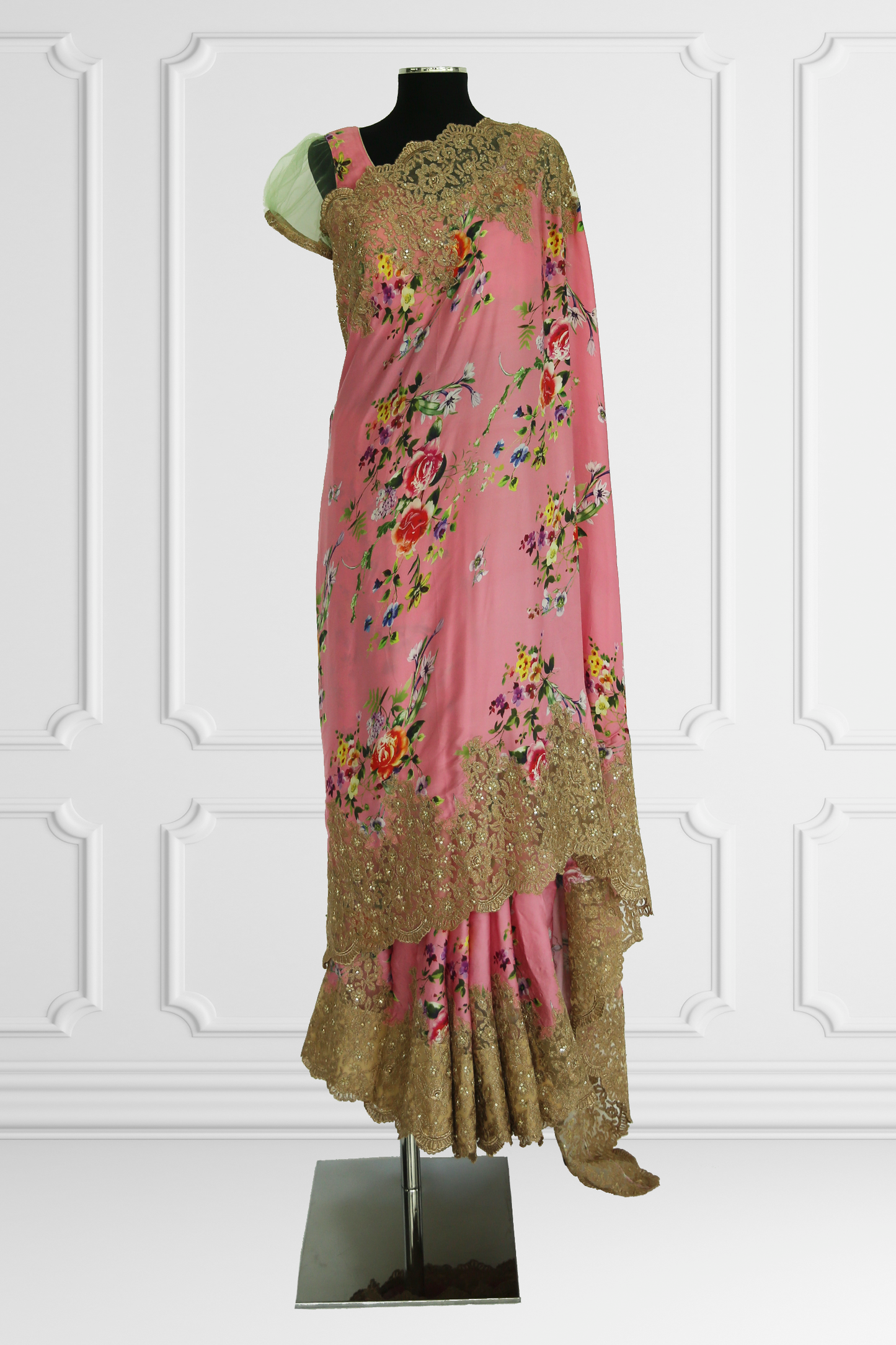 Pink Floral Saree Set